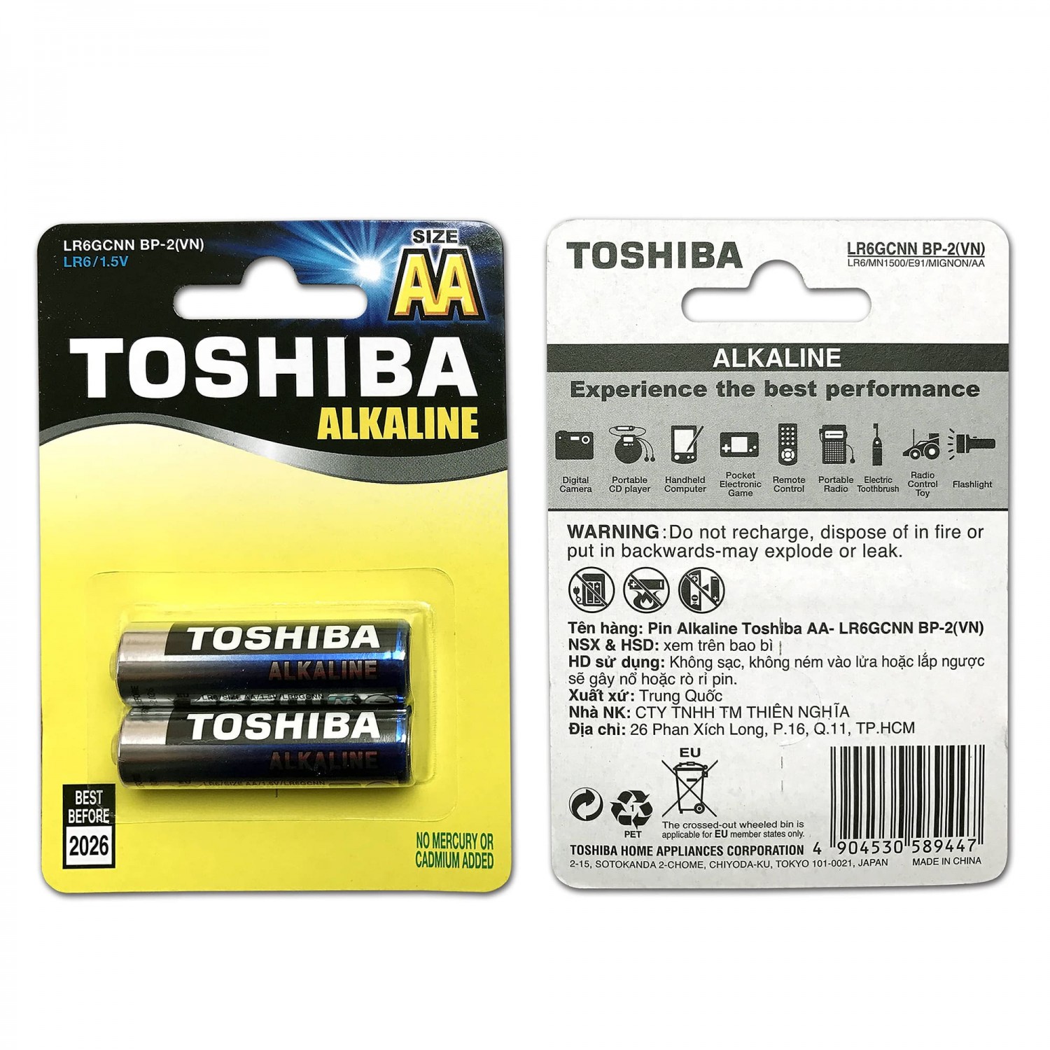 Pin tiểu Alkaline Toshiba  AA 1,5v không sạc (LR6 GCNN BP-2)