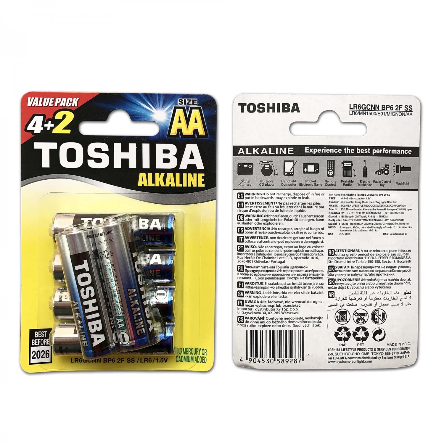 Pin tiểu Alkaline Toshiba  AA 1,5v không sạc (LR6 GCNN BP-6)