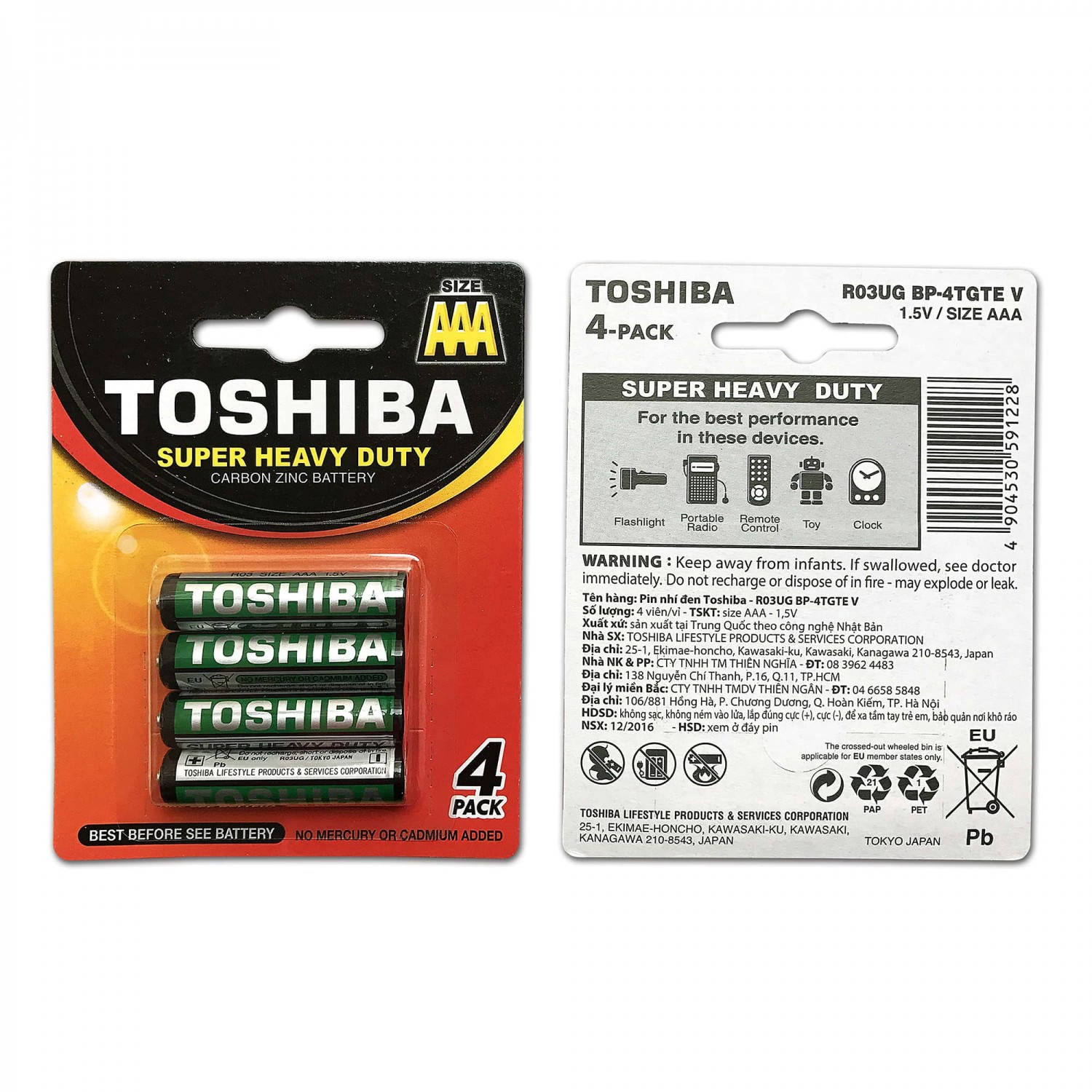 Pin nhí Toshiba  AAA 1,5v không sạc (R03UG-BP4)