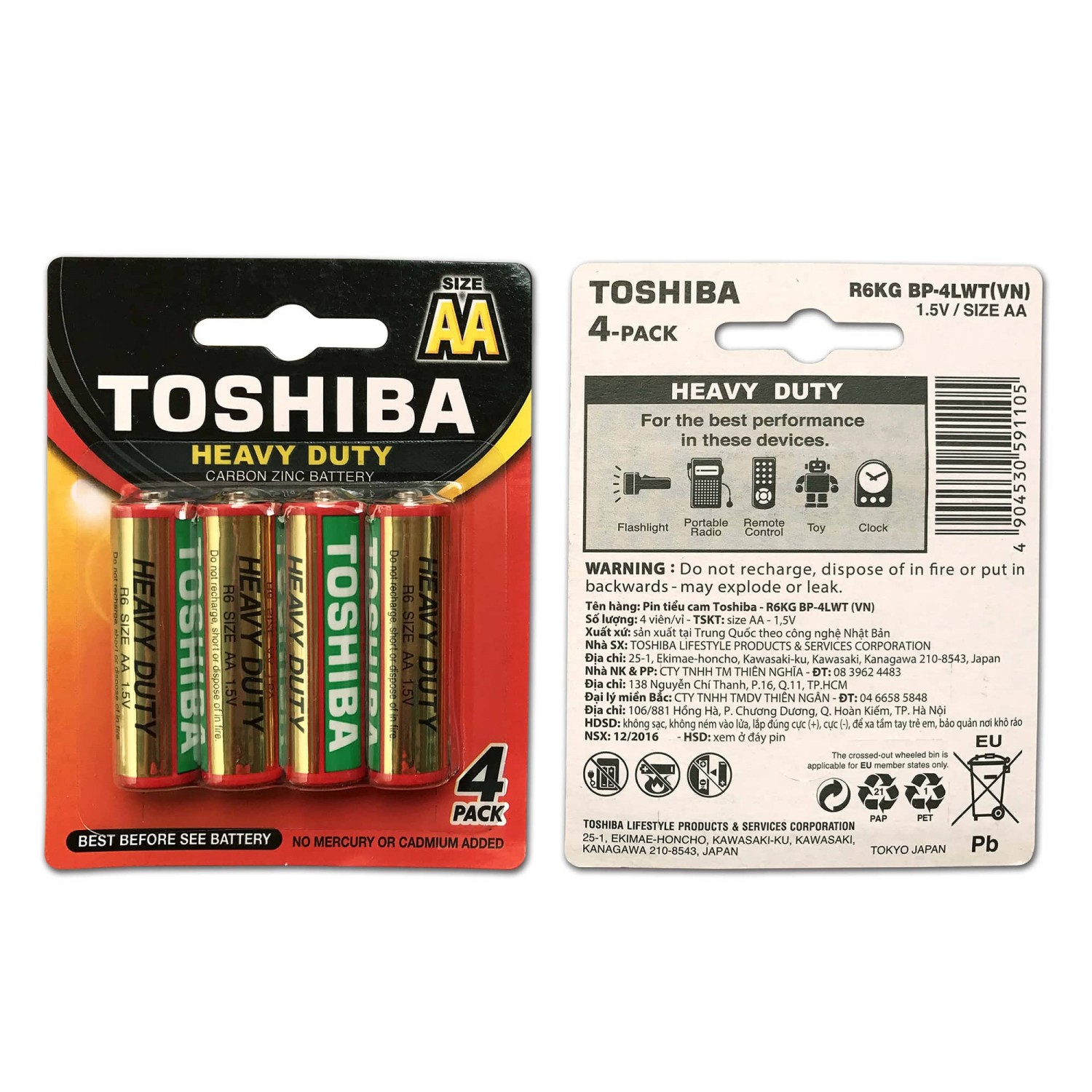Pin tiểu Toshiba  AA 1,5v không sạc (R6KG-BP4)